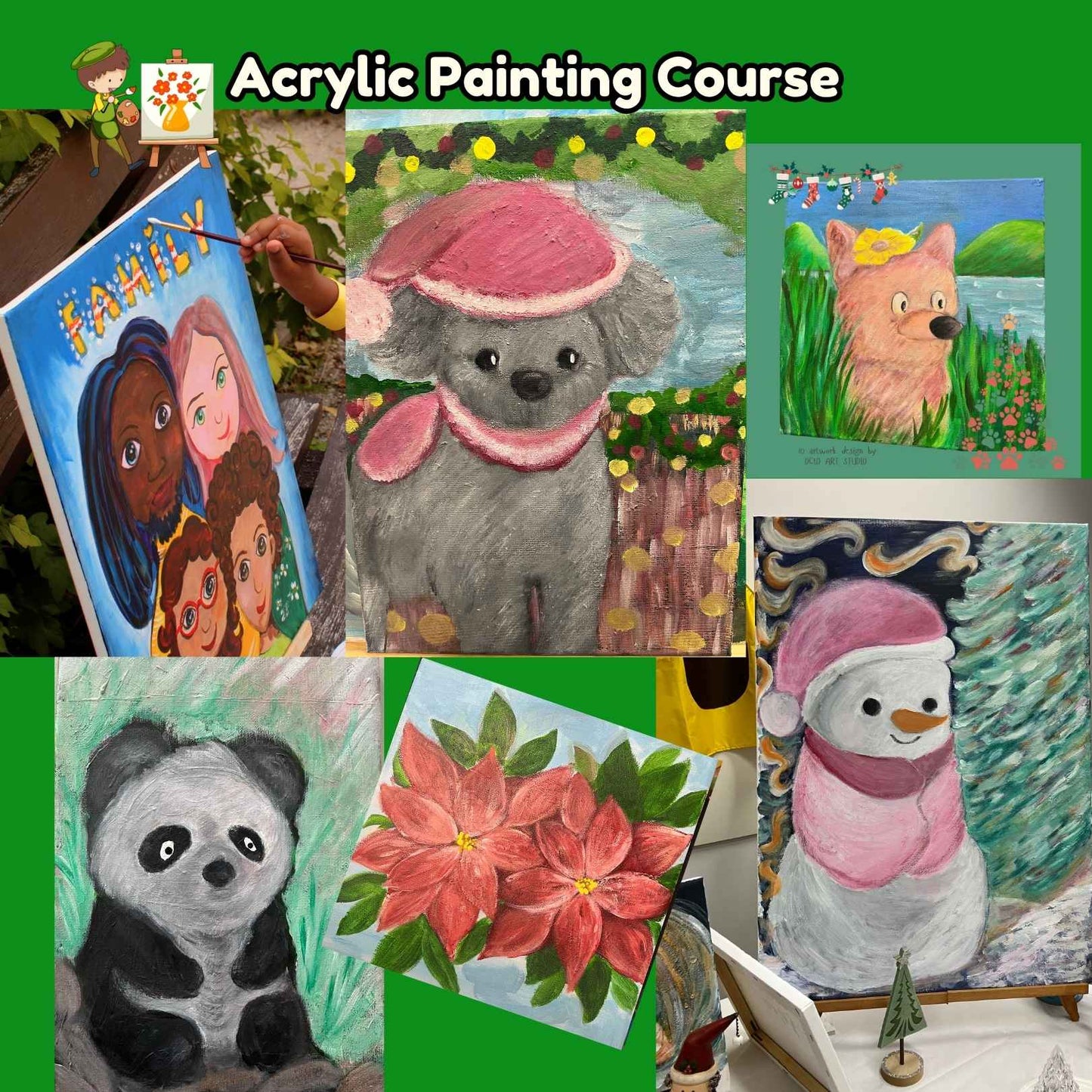 Acrylic Painting Course 90 Mins Monthly 4 lessons Age 8+ 塑膠彩課程 (恆常每月四堂) 8+歲或以 (Canvas Included)