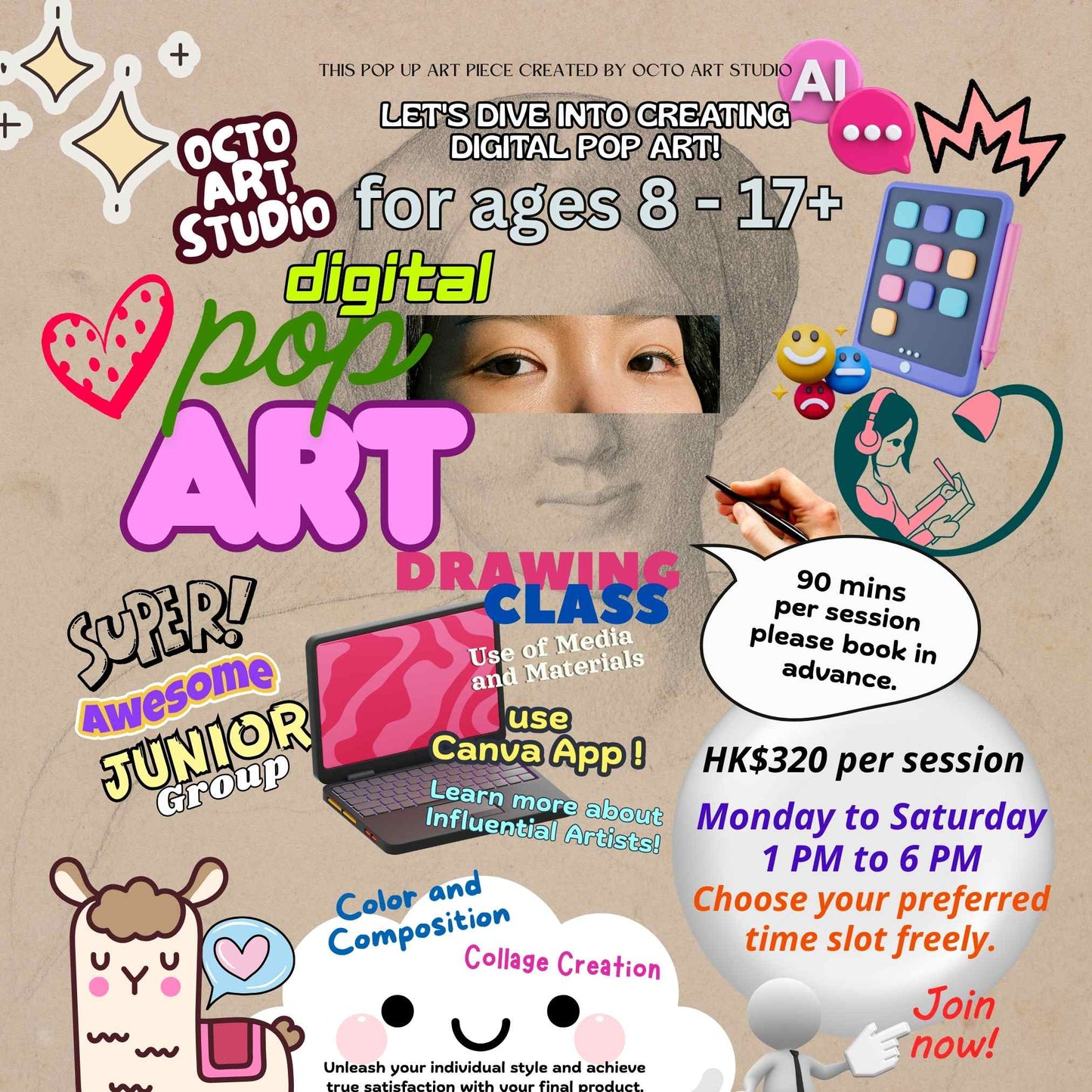 Digital Pop Art Workshop 90 Mins Age 8+ 數碼流行藝術工作坊 90分鐘 8歲以上