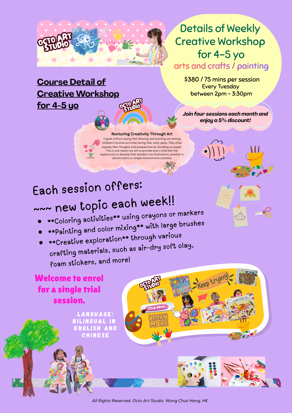 Weekly Creative Workshop Arts and Crafts / Painting  for 4-5 yo